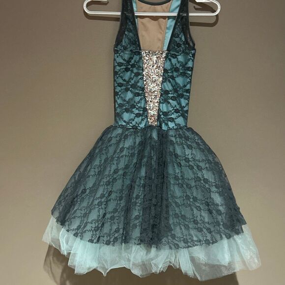 Revolution Dance Costume Tute Sequins Body suit Tulle Greyish Light Blue - Picture 4 of 8